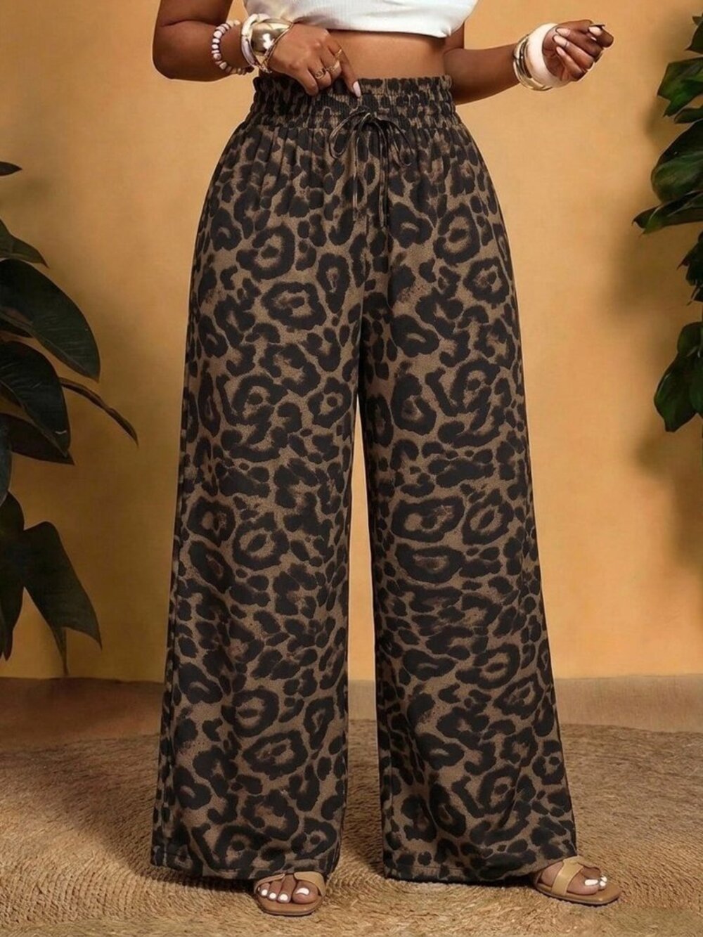 Coffee Brown Casual Women's Loose Extra Long Wide Leg Pants